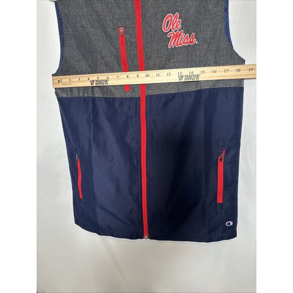 Champion Men's Sz S Ole Miss Rebels Blue Full Zip Light Vest Jacket Pockets EUC - Picture 8 of 9